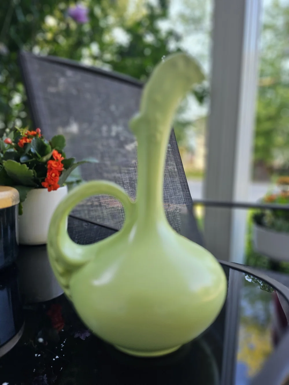 Vintage Niloak Pottery Rooster Ewer Pitcher Vase Matte Chartreuse Green MCM